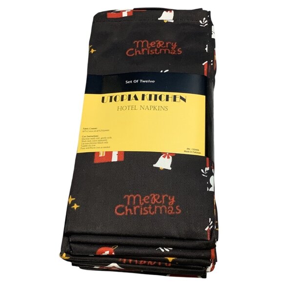12 Utopia Kitchen Hotel Napkins Christmas Theme Cotton Blend Festive Print - Picture 1 of 3